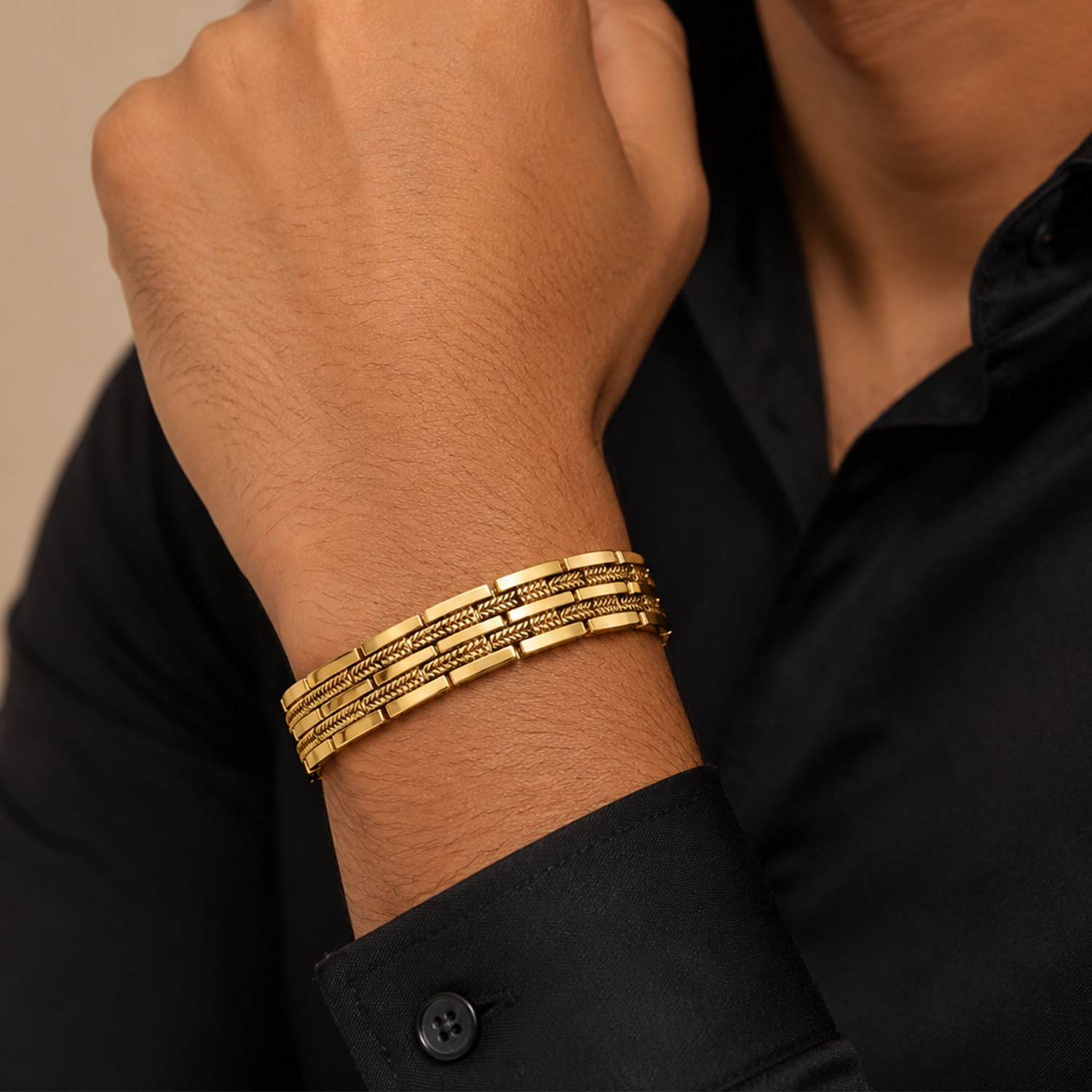 Signature Dual Track Stainless Steel Bracelet With Clasp For Men