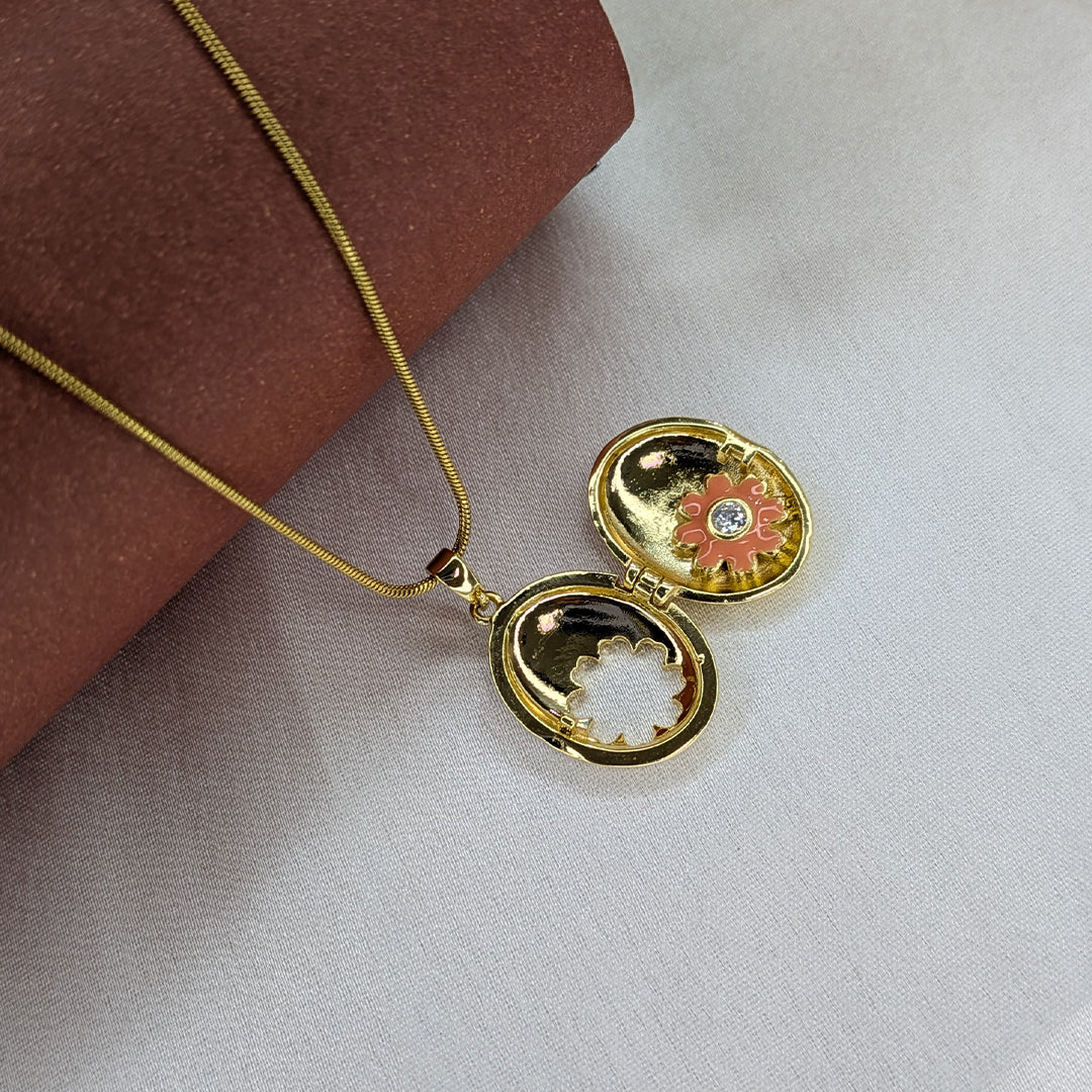 Openable Charming Floral Enamel Oval Locket with Crystal Accent For Girls & Women