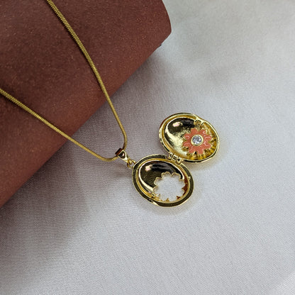 Openable Charming Floral Enamel Oval Locket with Crystal Accent For Girls & Women