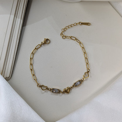 Gold Finish Baguette Link Bracelet For Girls & Women (Anti-Tarnish)