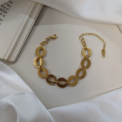 Gold Finish Circular Disc Link Bracelet For Girls & Women (Anti-Tarnish)