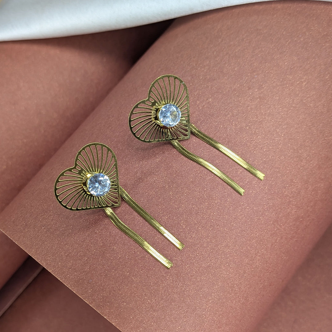 Gold Plated Heart Design Crystal Pendant & Earring Set for Women