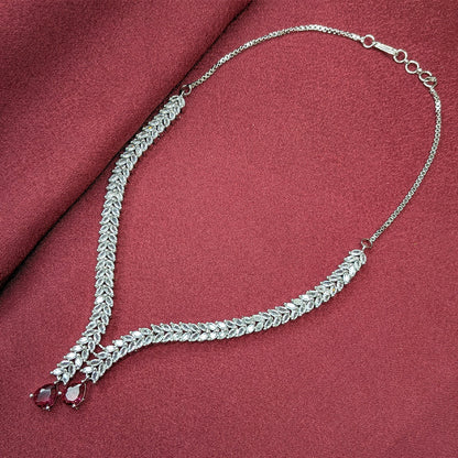 Silver Finish Leaf Design AD Teardrop Stones Necklace Set for Girls & Women