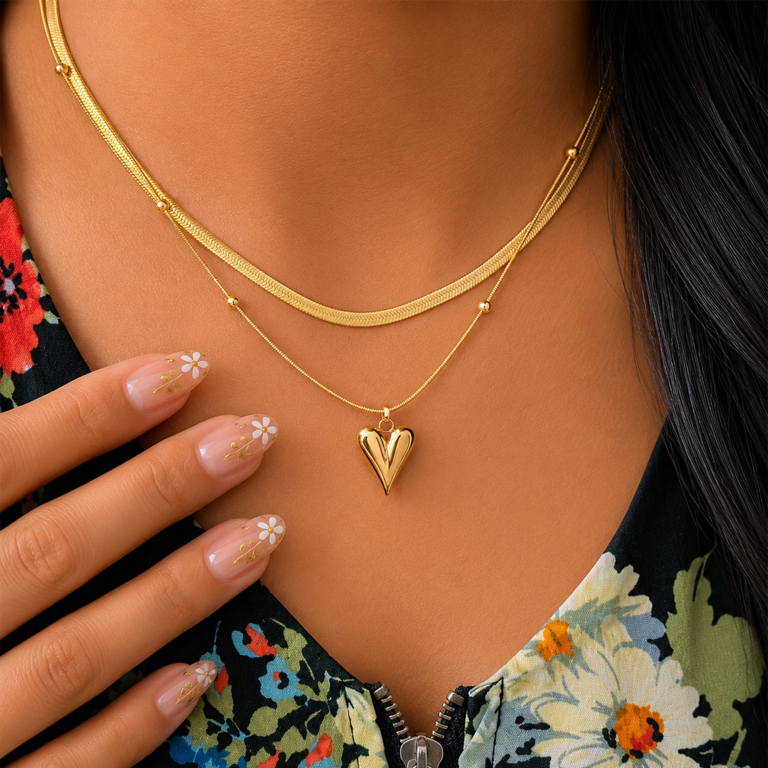 Double Layered Chain With Heart Pendant For Girls & Women