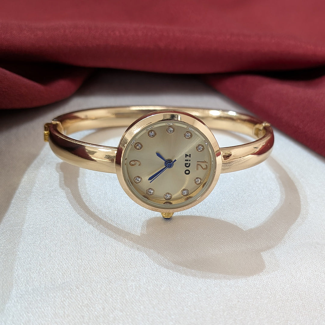 Classic Circular Analog AD Studded Plain Band Bracelet Watch For Girls & Women