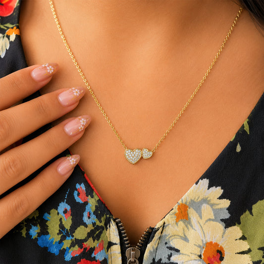 Dual Crystal Mini Heart Pendant For Girls & Women