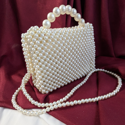 White Double-Handled Pearl Embellished Chic Bag for Women