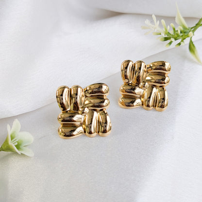 Gold Tone Geometric Chunky Stud Earrings  For Girls & Women (Anti-Tarnish)