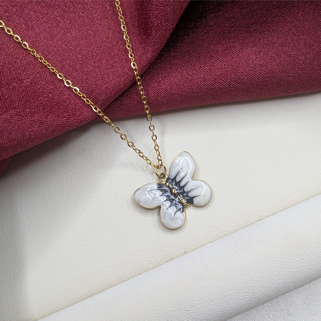 18K Gold Plated White Butterfly Pendant for Girls & Women (Anti Tarnish)
