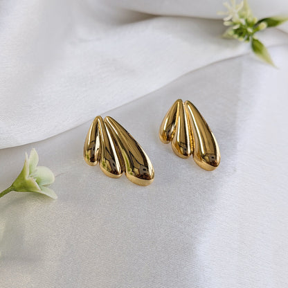 Designer Gold Plated Triple Drop Stud Earrings  For Girls & Women (Anti-Tarnish)