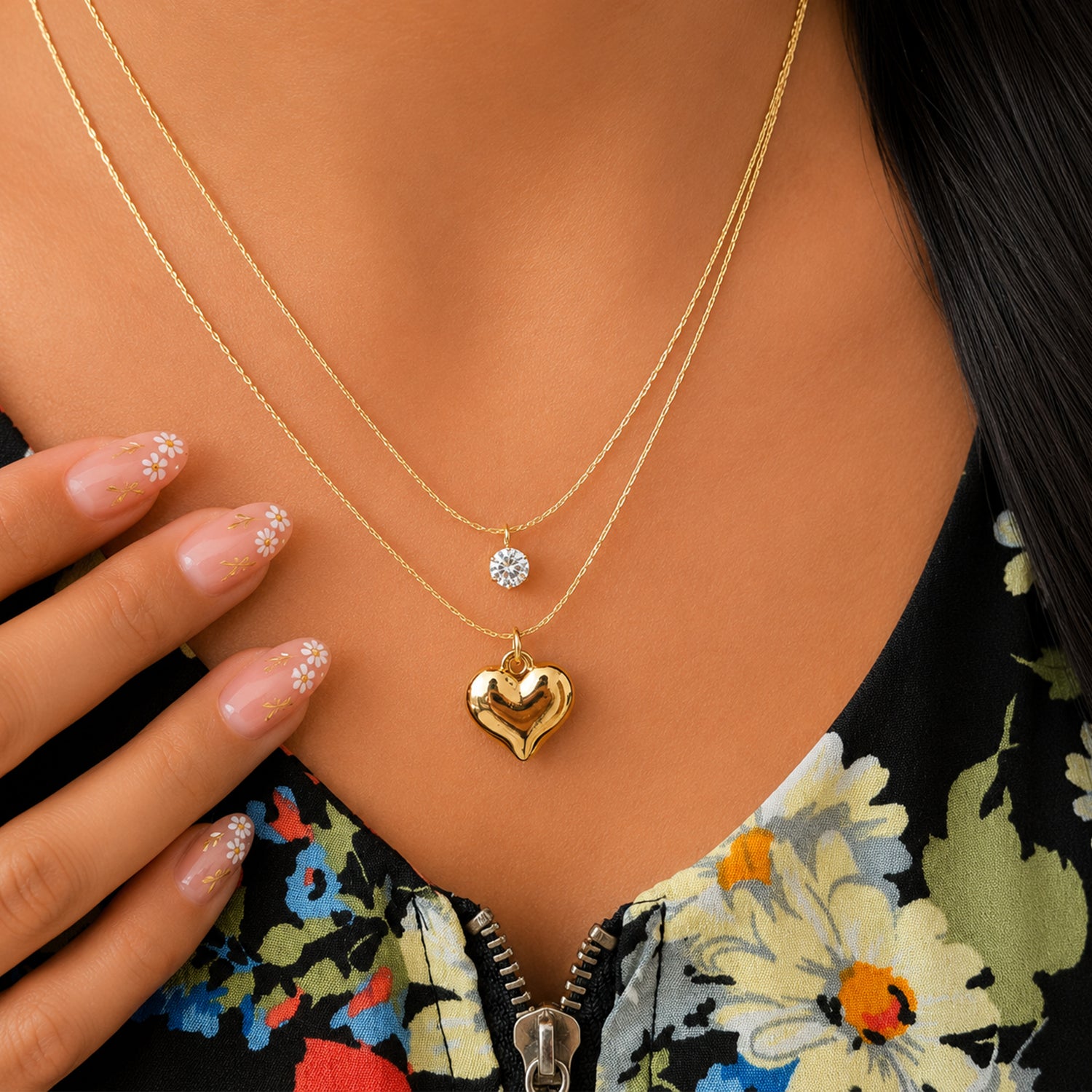 Heart & Crystal Stone Dual Layered Pendant For Girls & Women's