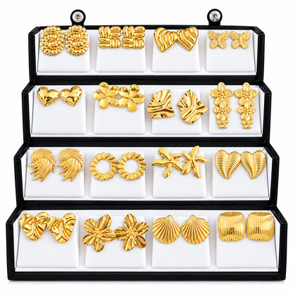Gold Tone Stylish 16 Pairs Earrings for Women & Girls