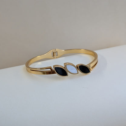 Gold Plated Triple Marquise Black & White Enamel Stone Bracelet for Girls & Women