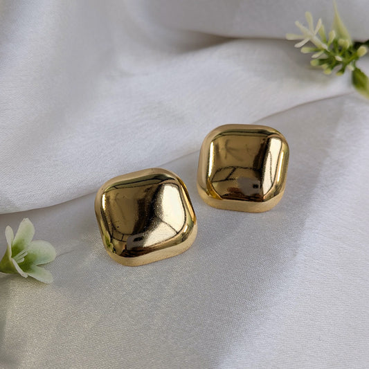 Elegant Gold Plated Cushion Stud Earrings For Girls & Women (Anti-Tarnish)