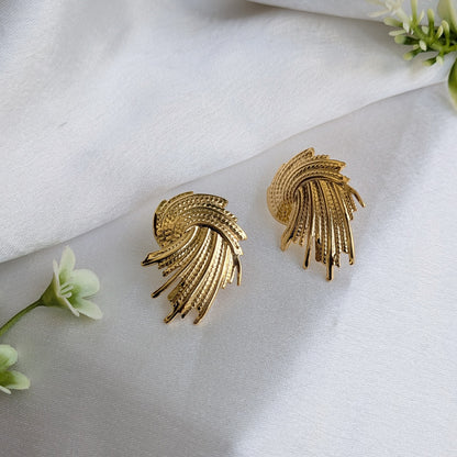 Gold Tone Vintage Textured Swirl Stud Earrings For Girls & Women (Anti-Tarnish)