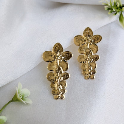 Gold Finish Floral Drop Earrings For Girls & Women (Anti-Tarnish)