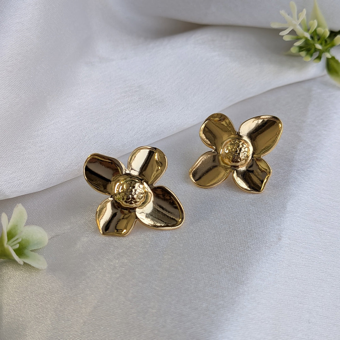 Trendy Gold Finish Floral Stud Earrings For Girls & Women (Anti-Tarnish)