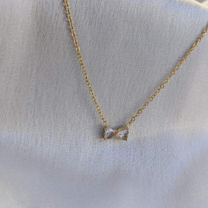 Gold Plated Bow With AD Stone Pendant For Girls & Women