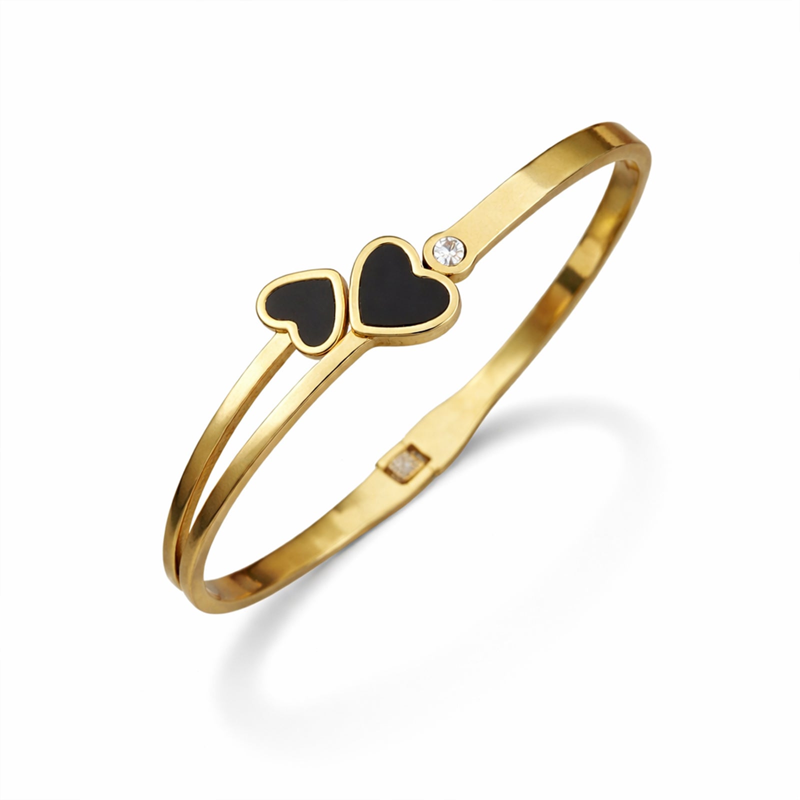 18K Gold Plated Double Heart Open Cuff Bracelet for Women & Girls