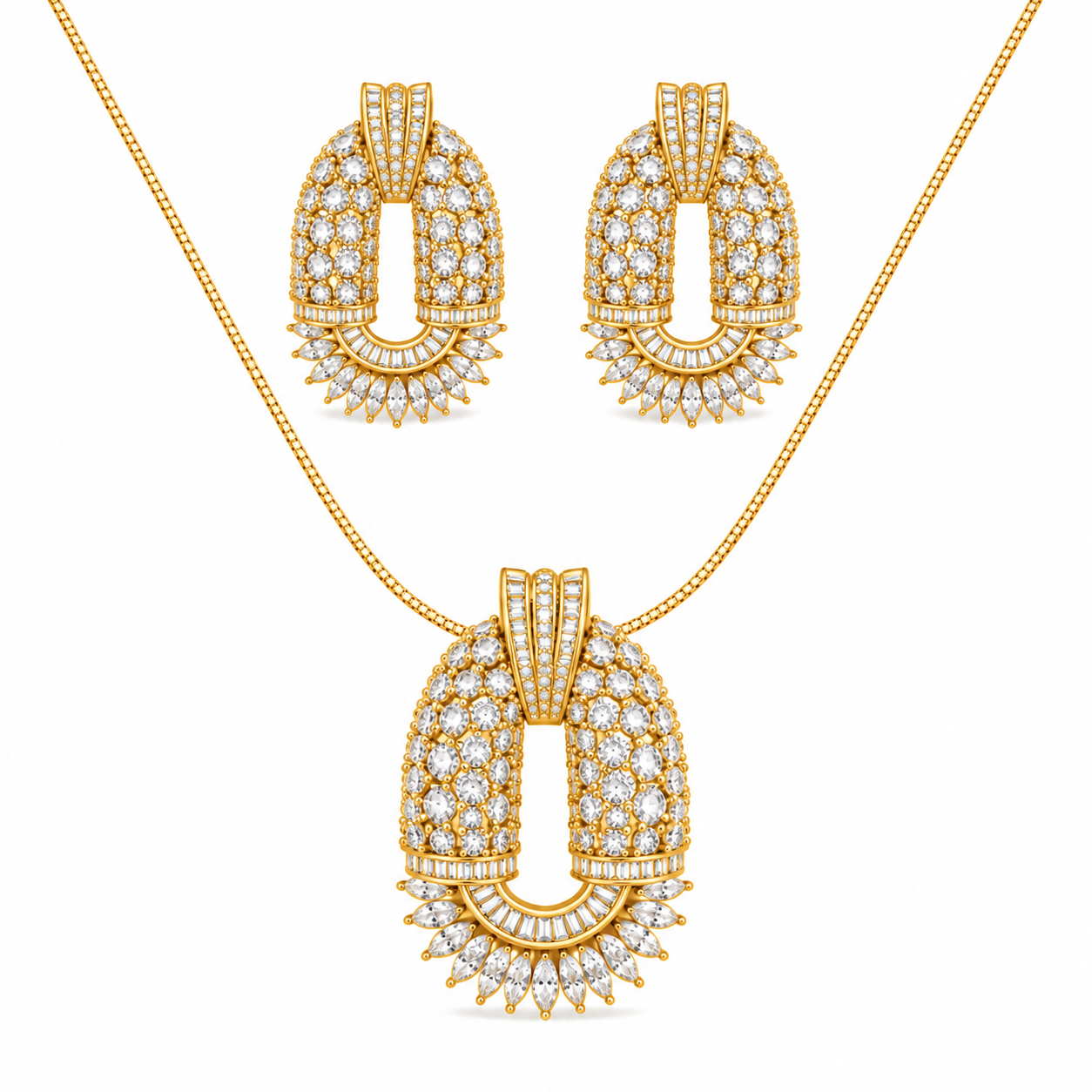 Dual Tone Infinity CZ Stone Studded Oval Necklace Set for Girls & Women's