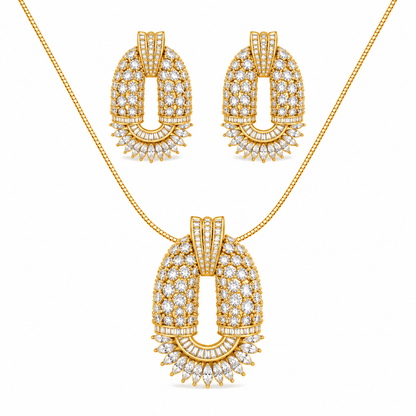 Dual Tone Infinity CZ Stone Studded Oval Necklace Set for Girls & Women's