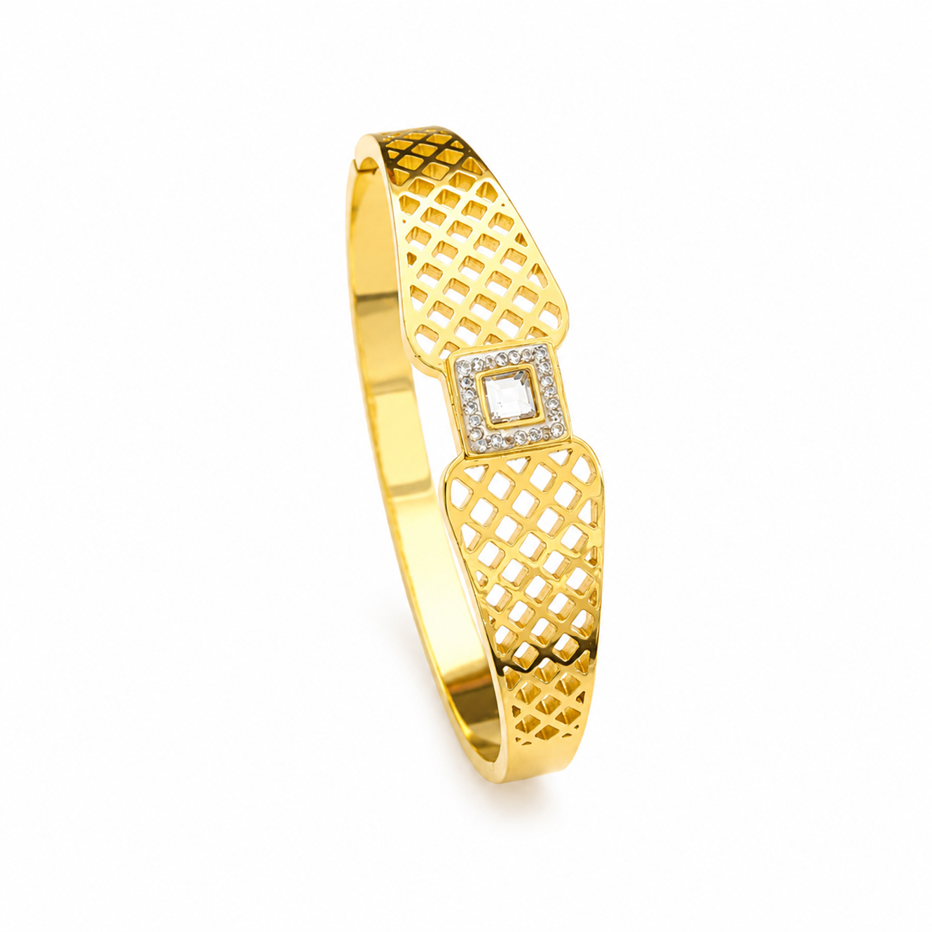 Lattice Design Centered Ad Stone Cuff Bracelet for Women & Girls