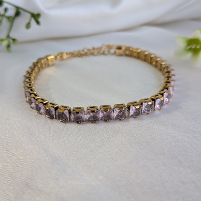 Gold Finish Light Pink Stone Tennis Bracelet For Girls & Women
