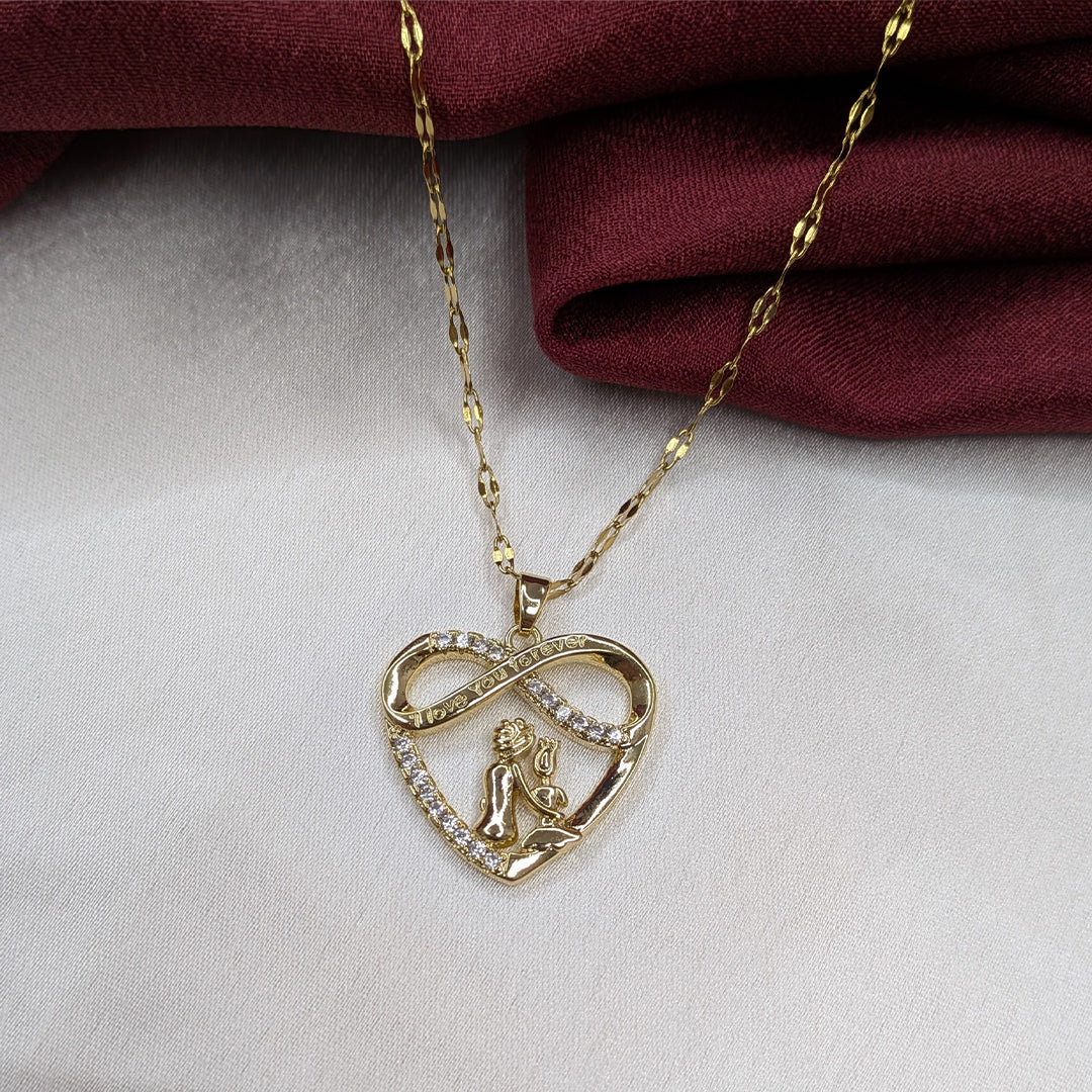Gold Finish AD Stone Heart Shape Couple Charm Pendant for Girls & Women