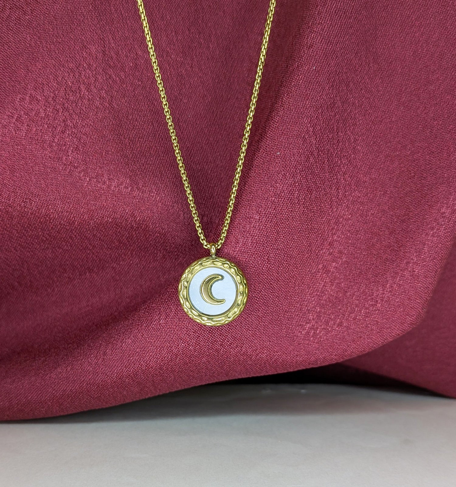 Gold Plated Round Medallion Moon Charm for Women & Girls
