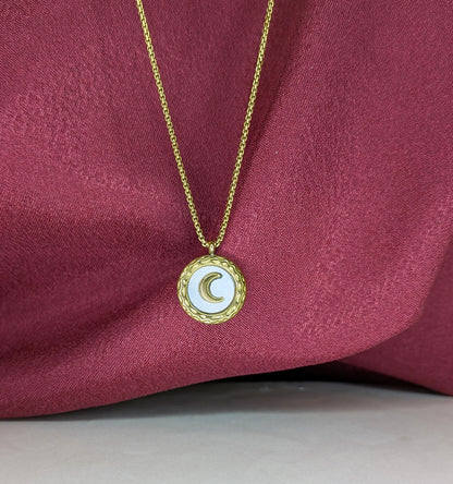 Gold Plated Round Medallion Moon Charm for Women & Girls