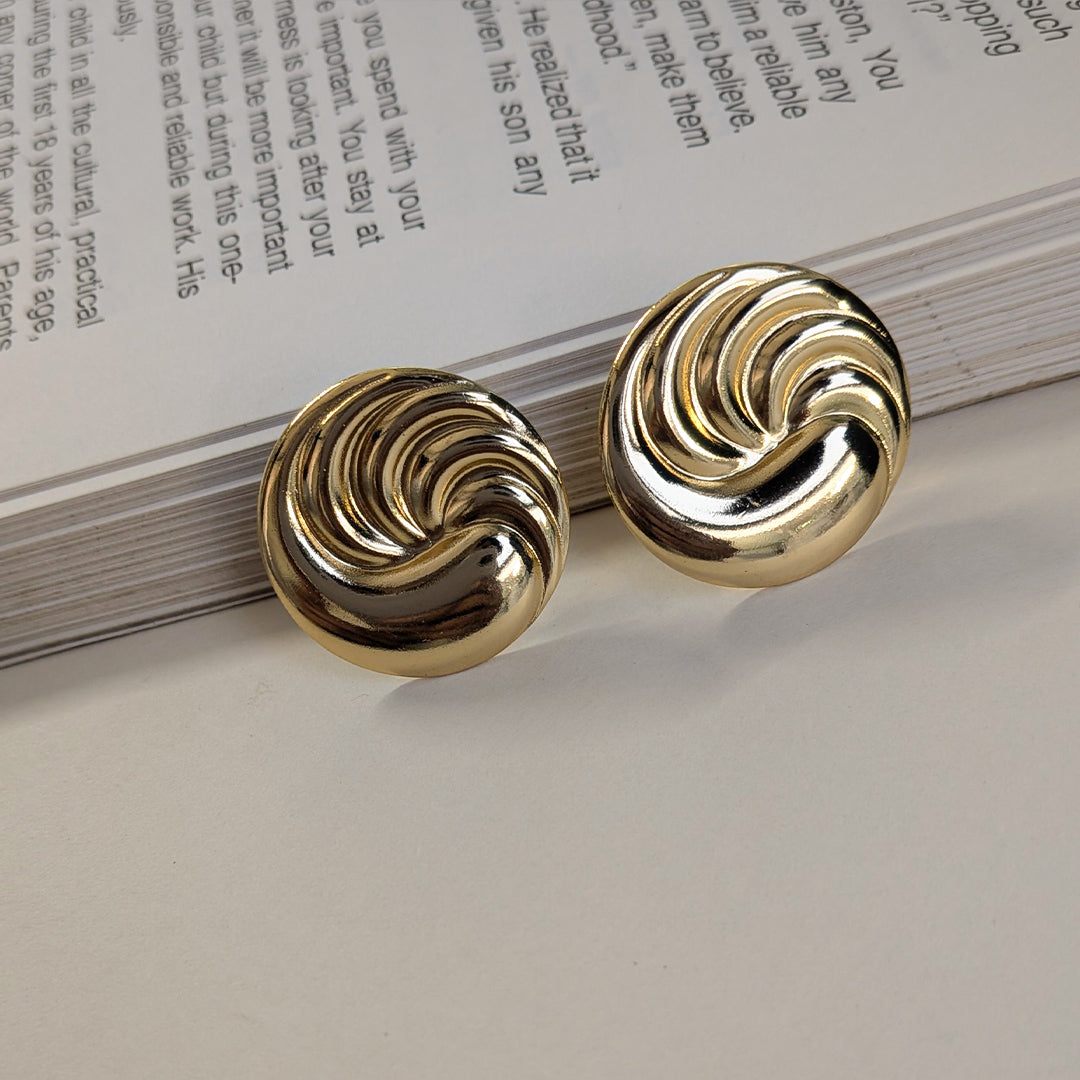 Elegant Swirl Textured Gold Tone Stud Earrings For Girls & Women (Anti Tarnish)