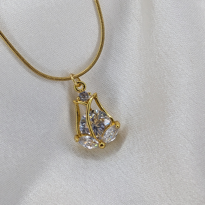 Gold Plated Crystal Rose Stainless Steel Pendant For Girls & Women