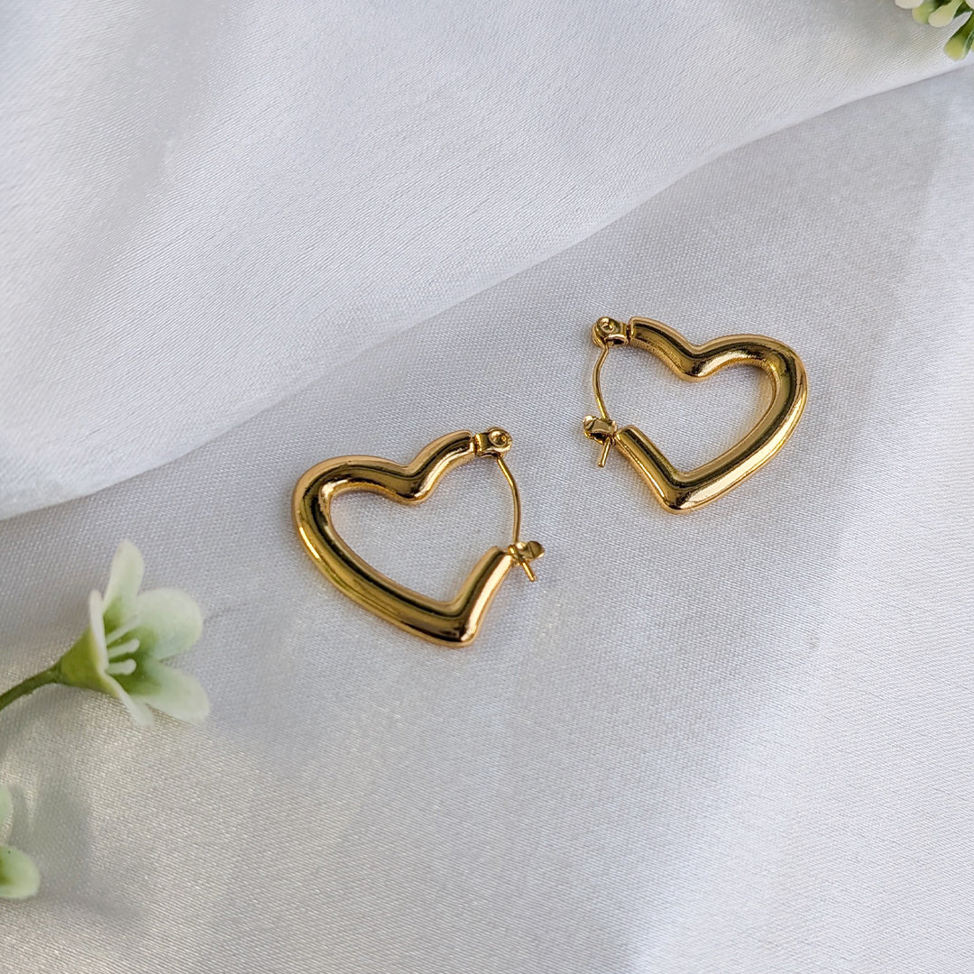 Gold Tone Heart Hoop Earrings For Girls & Women (Anti-Tarnish)