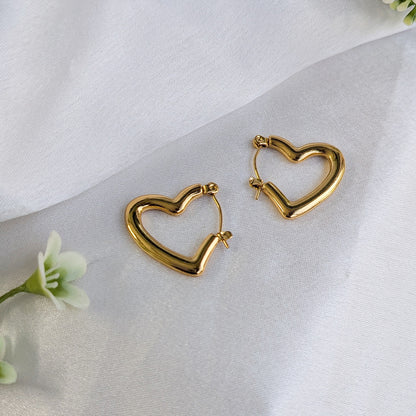 Gold Tone Heart Hoop Earrings For Girls & Women (Anti-Tarnish)