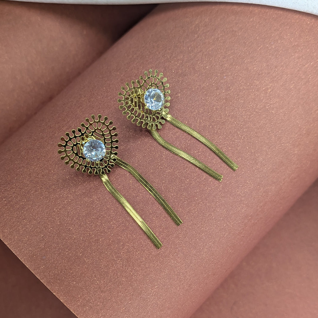 Gold Plated Filigree Heart Crystal Pendant & Earring Set for Women