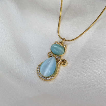 Gold Finish Crystal & Stone Kitty Charm Pendant for Women