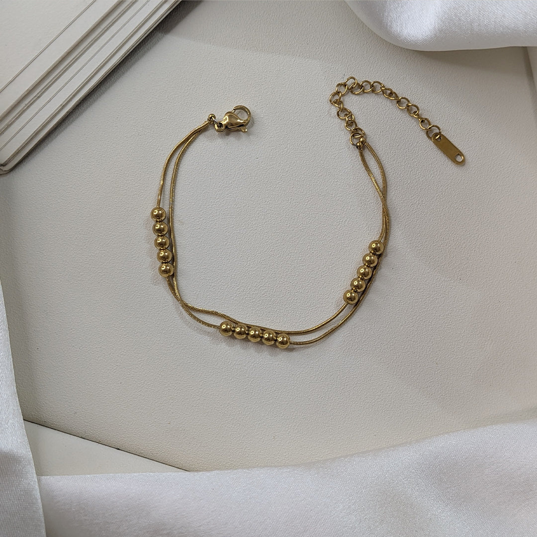 Stylish Gold Finish Beaded Double Layer Bracelet For Girls & Women (Anti-Tarnish)