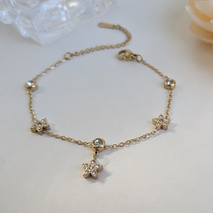 Gold Finish Daisy Charm Bracelet with Sparkling AD Stones For Girls & Women