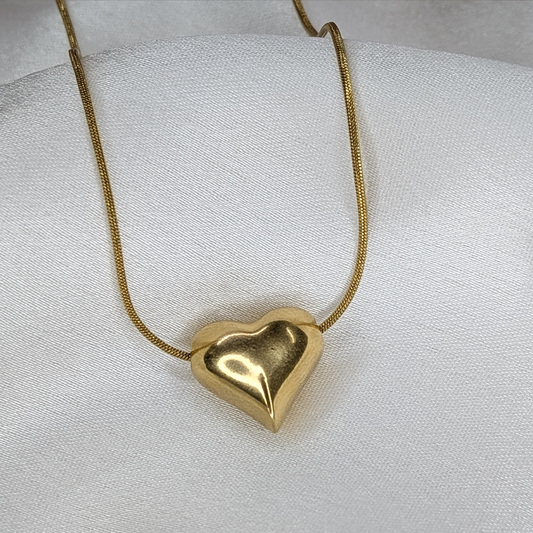 18K Gold Bold Heart Pendant Necklace (Anti Tarnish)