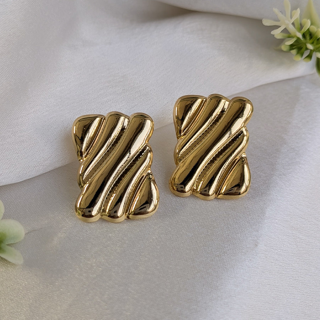 Glossy Wave Pattern Golden Stud Earrings For Girls & Women (Anti Tarnish)