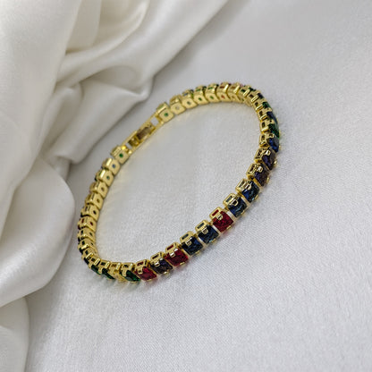 Rainbow Gemstone Square Crystal Tennis Bracelet for Women & Girls
