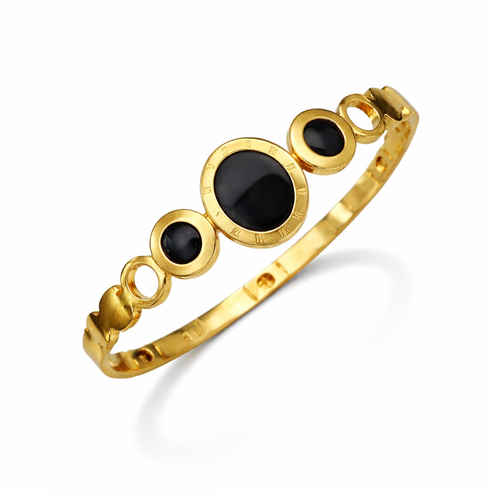 18K Gold Plated Black Enamel Circle Charm Bracelet for Women & Girls