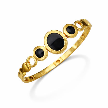 18K Gold Plated Black Enamel Circle Charm Bracelet for Women & Girls
