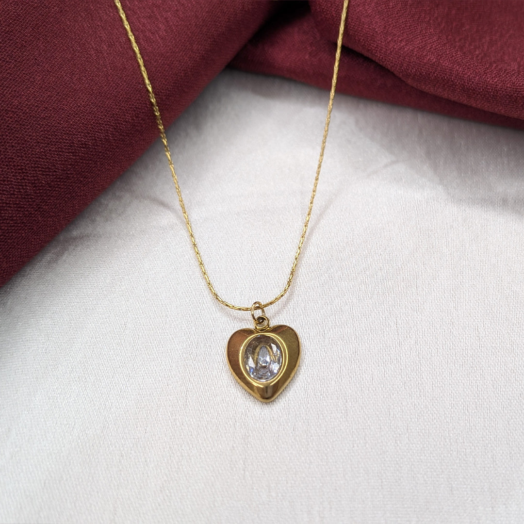 18K Gold Plated Little Golden Heart With Gem Stone (Anti Tarnish)