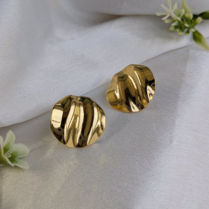 Golden Drift Round Stud Earrings For Girls & Women (Anti-Tarnish)