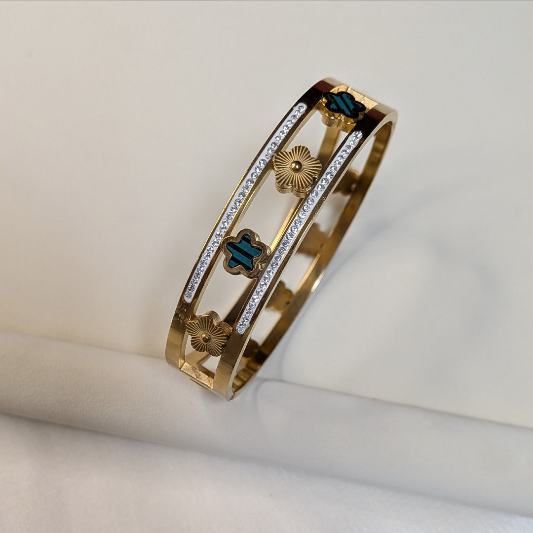 Gold Finish Floral Design With AD Stone Accents Bracelet For Girls & Women