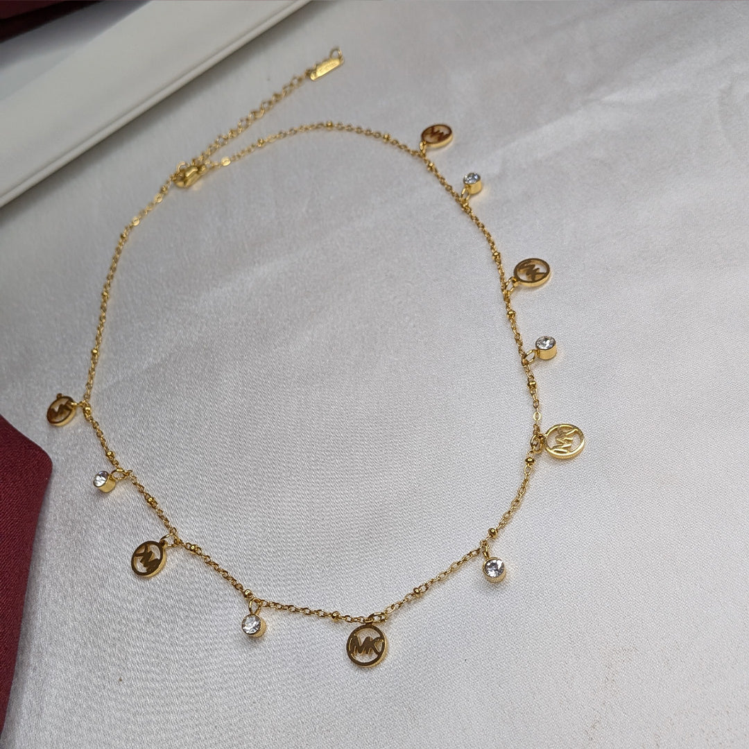 18K Gold Finish MK Charm Pendant with AD Stone for Girls & Women