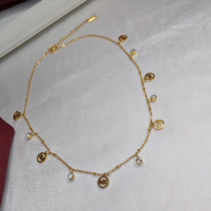 18K Gold Finish MK Charm Pendant with AD Stone for Girls & Women