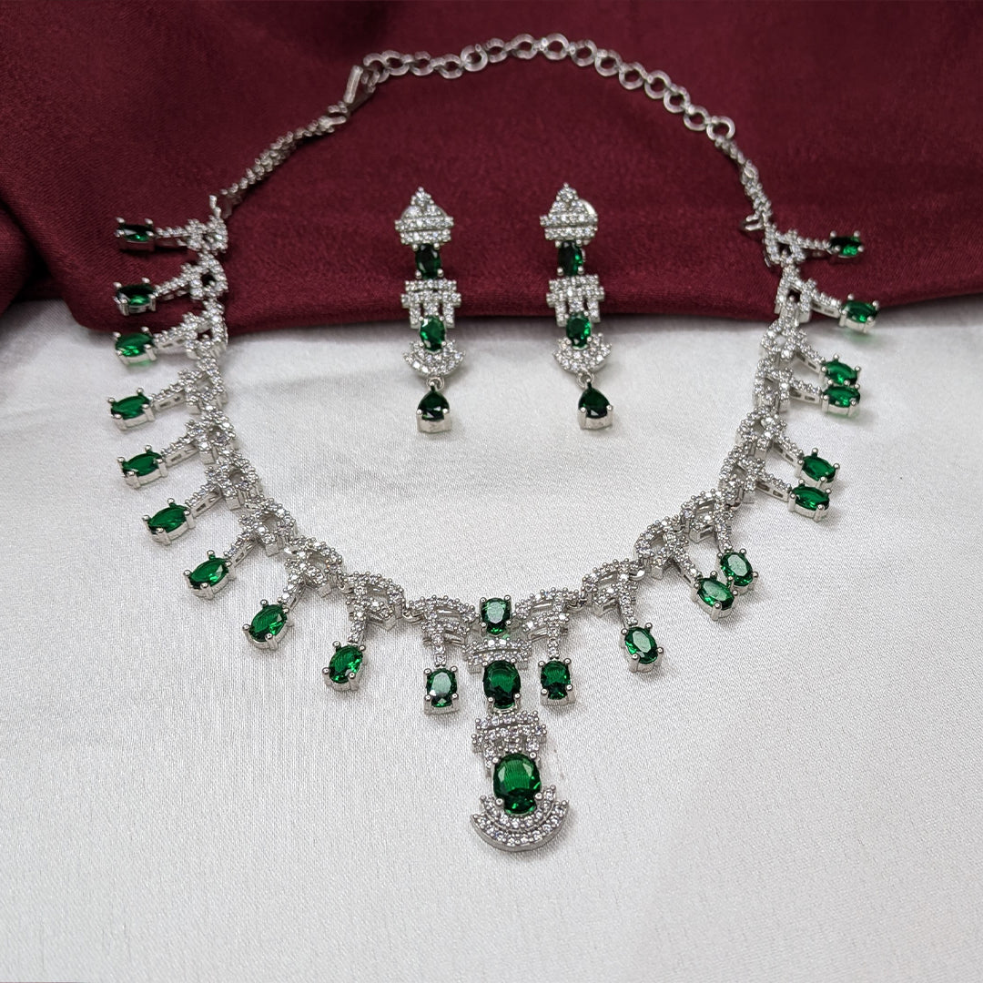 Luxury American Diamond Oval Drop Statement Necklace Set