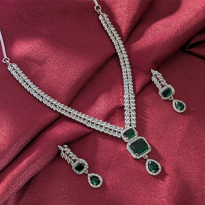 AD Luxe Square & Teardrop Gemstone Necklace With Matching Earrings For Women